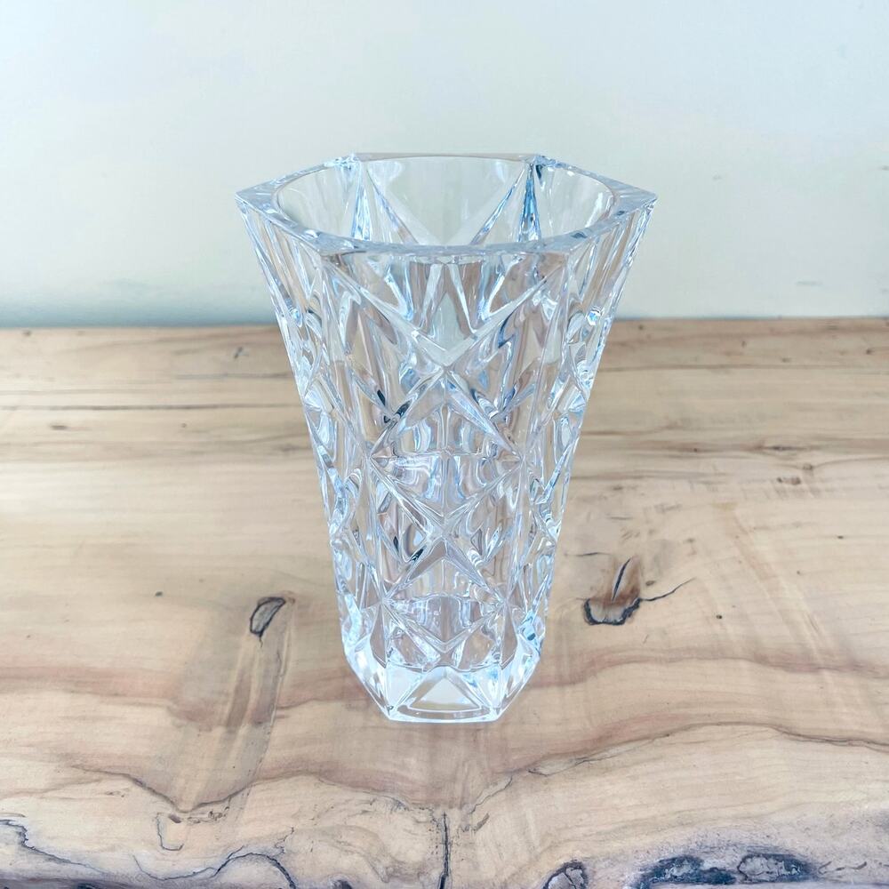 Vtg 90s Cristal Lead Crystal Vase France Flared Hexagon Wide Mouth Echt
